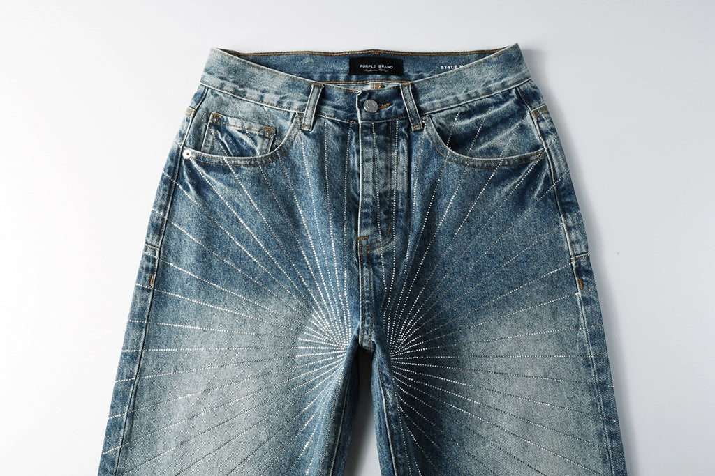 Distressed Blue Baggy Rhinestones Loose Ripped Jeans | Trendy Streetwear Denim
