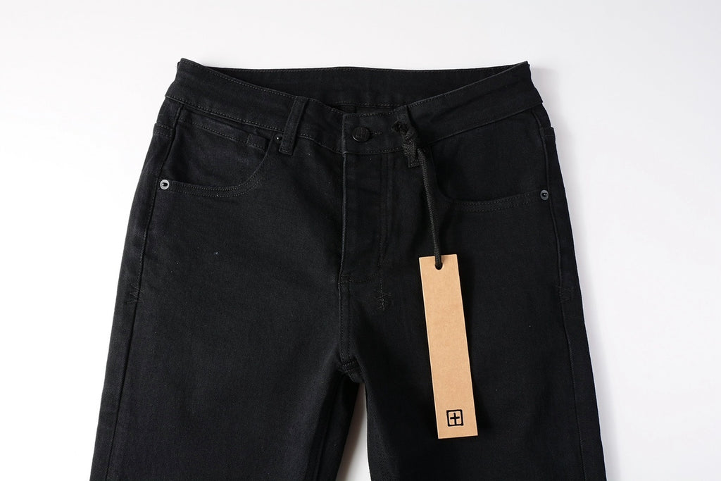 Men's Solid Black Slim-Fit Stretch Jeans - Premium Denim Pants