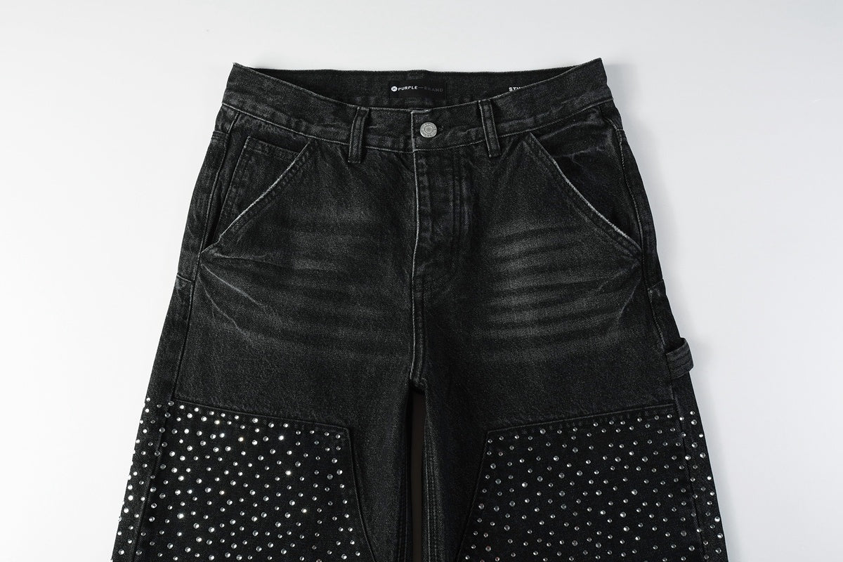 High Street Distressed Black Rhinestones Baggy Jeans for Men & Women | Cool Boys Fashion Loose Fit