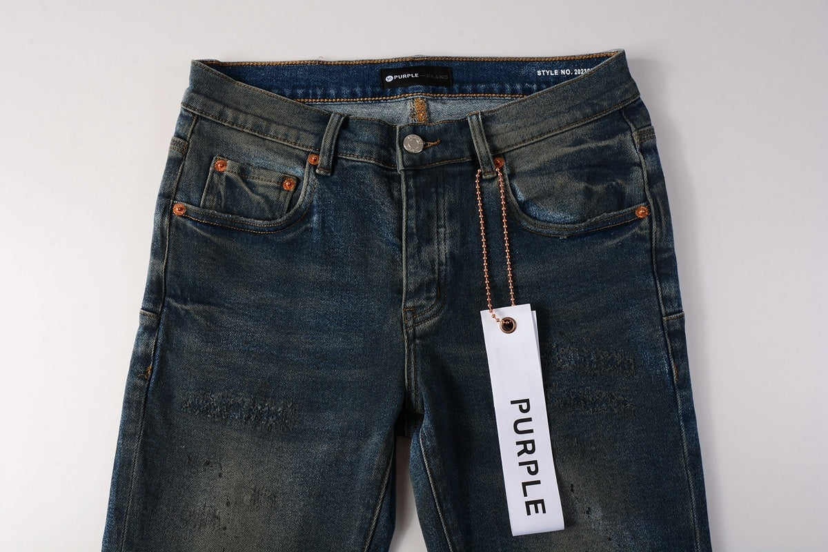 Men's High Street Distressed Blue Painted Dirty Slim Fit Ripped Jeans