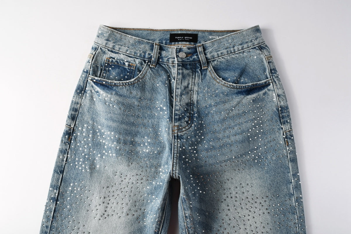 Distressed Blue Baggy Rhinestones Loose Ripped Jeans | Trendy Street Style Denim