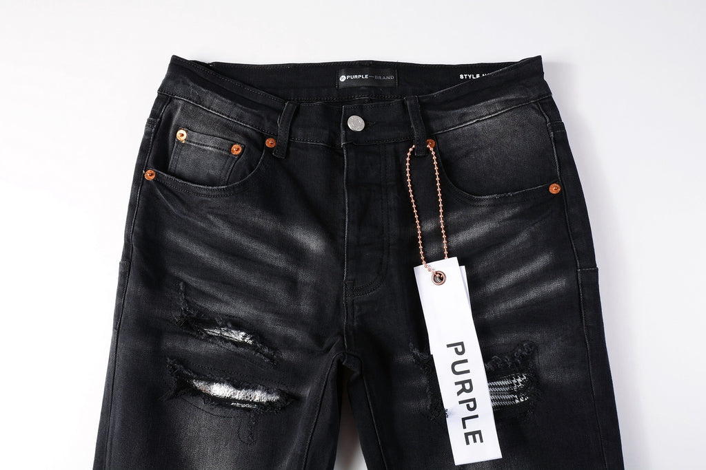 Men High Street Black Destroyed Holes Distressed Stretch Slim Fit Ripped Jeans