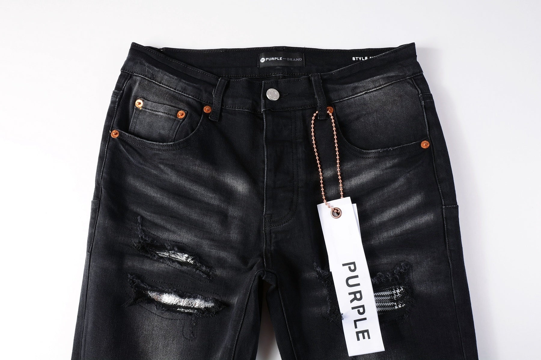 Men High Street Black Destroyed Holes Distressed Stretch Slim Fit Ripped Jeans