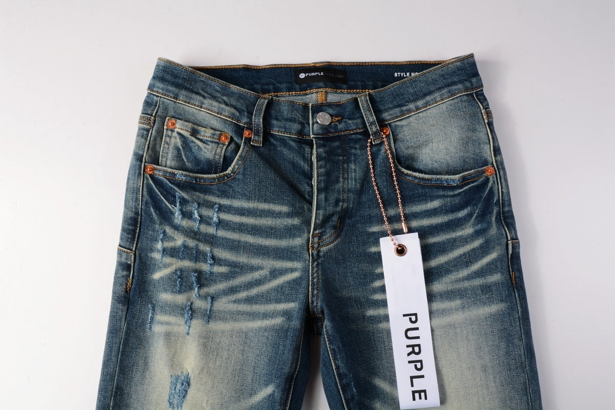 Men's Distressed Slim Fit Dark Blue Stretch Skinny Ripped Jeans