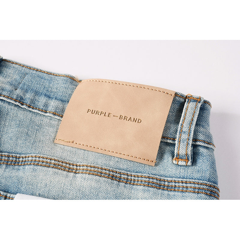Men's Light Wash Embroidered Letter Skinny Jeans | Streetwear Slim Fit Distressed Denim Pants