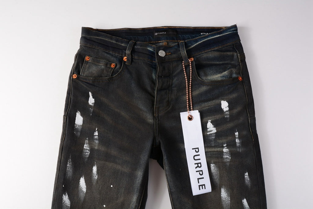 Men's High Street Distressed Black Spray Painted Stretch Slim Fit Ripped Jeans