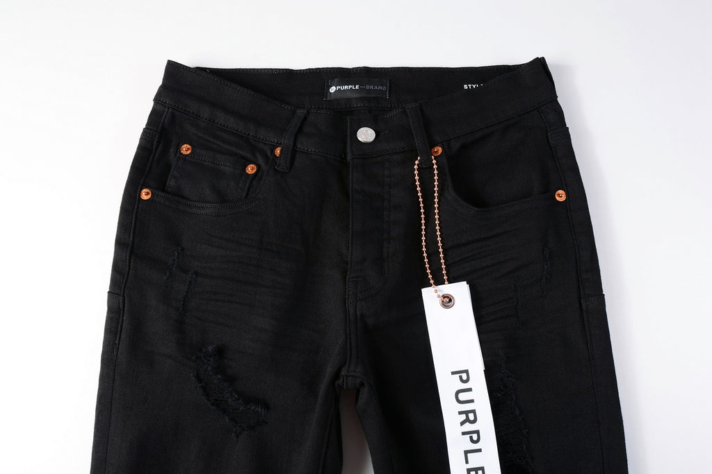 Slim Fit Street Style Denim Black Ripped Jeans For Men
