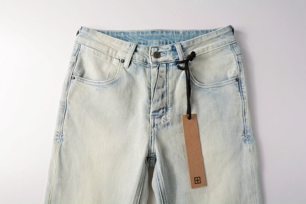 Men's Light Wash Minimal Embroidered Skinny Jeans - Stretch Denim