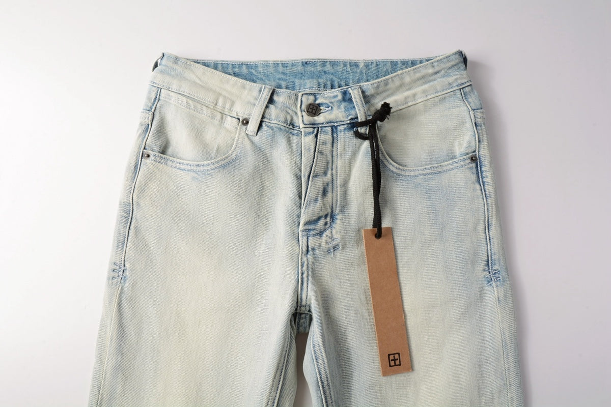 Men's Light Wash Minimal Embroidered Skinny Jeans - Stretch Denim
