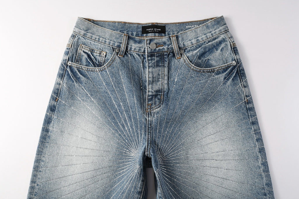 Men's Distressed Washed Blue Baggy Denim Shorts with Stretch Fit
