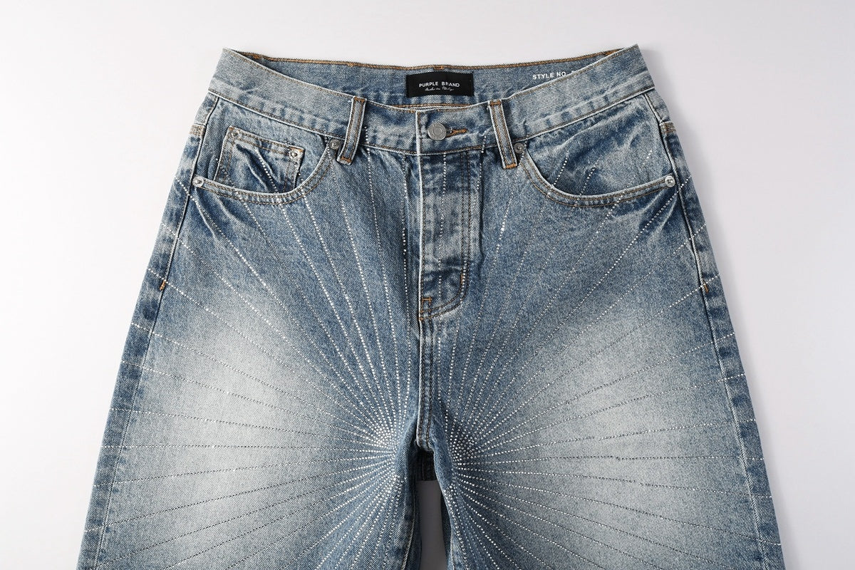 Men's Distressed Washed Blue Baggy Denim Shorts with Stretch Fit