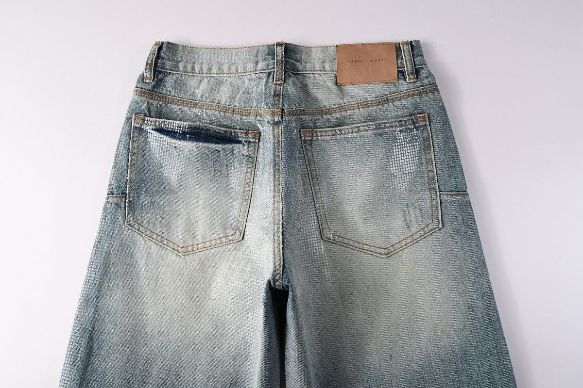 High-Quality Distressed Blue Wide Leg Jeans for Men & Women with Loose Fit & Stretch Denim