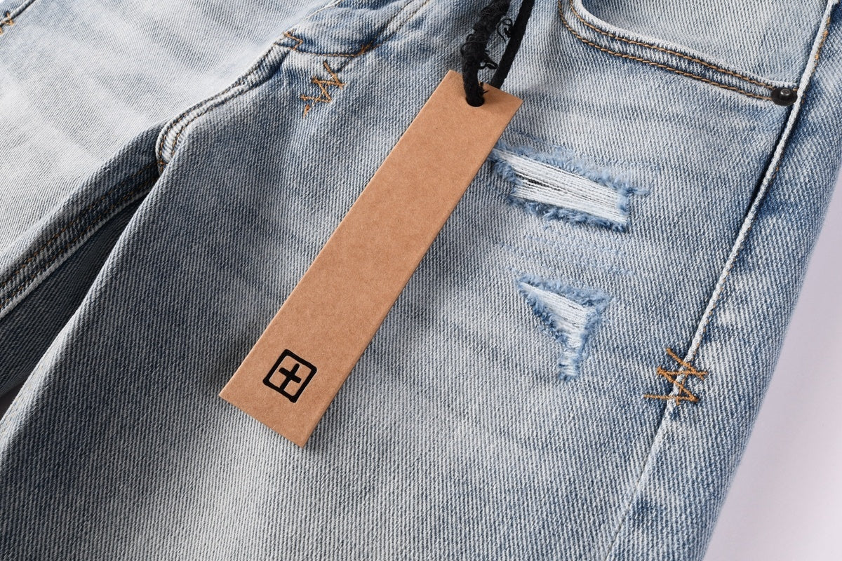 Men’s Light Wash Biker Skinny Jeans - Distressed Street Denim