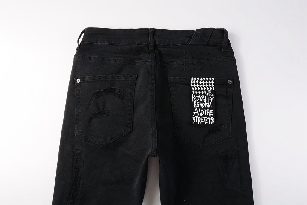 Men's Black Subtle Distressed Skinny Jeans - Stretch Denim Pants