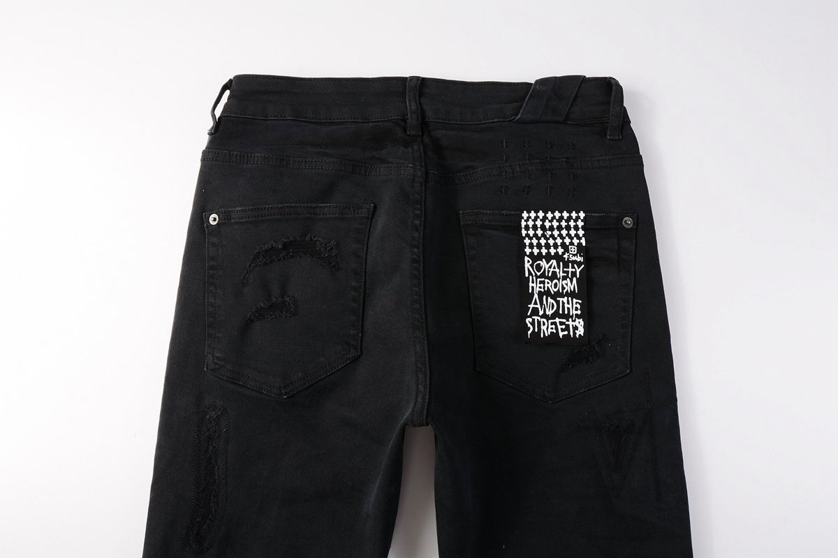 Men's Black Subtle Distressed Skinny Jeans - Stretch Denim Pants