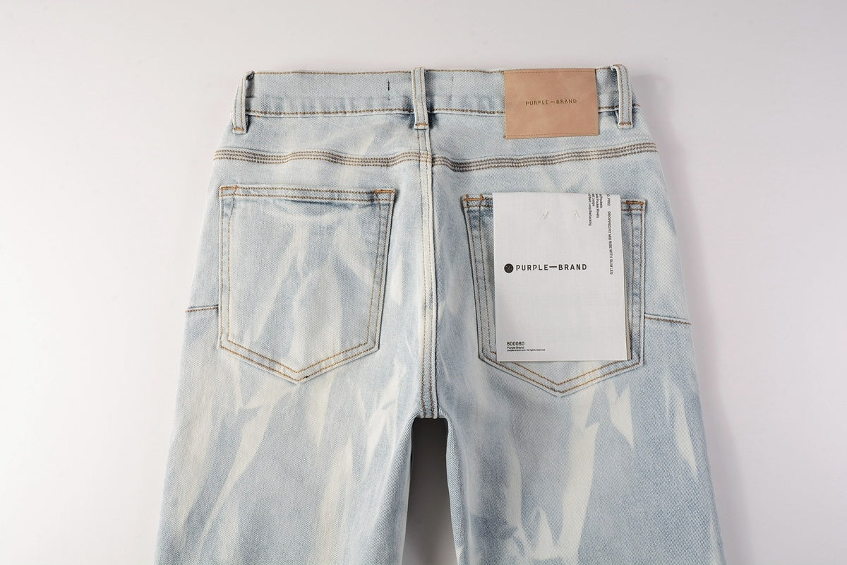 Men's High Street Distressed Washed Light Blue Stretch Slim Fit Ripped Jeans