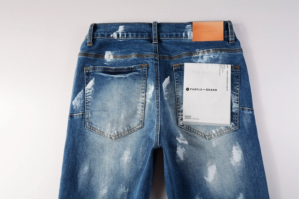 Men's High Street Distressed Classic Blue Graffiti Painted Stretch Skinny Ripped Jeans