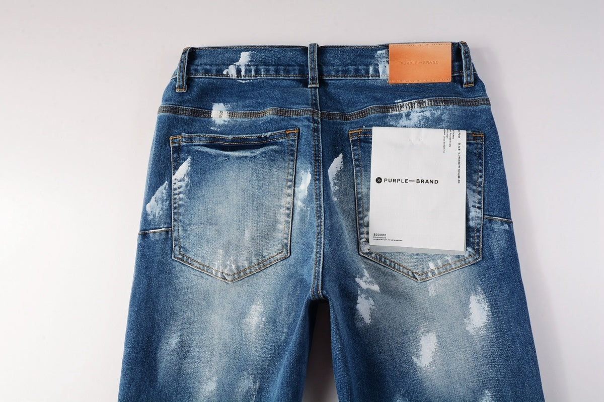 Men's High Street Distressed Classic Blue Graffiti Painted Stretch Skinny Ripped Jeans