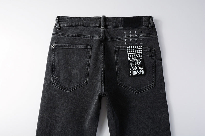 Men’s Ksubi Style Faded Black Washed Slim Fit Skinny Denim Jeans Streetwear