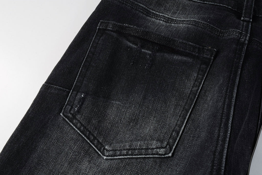 Men's High Street Distressed Black Gray Stretch Slim Fit Ripped Jeans