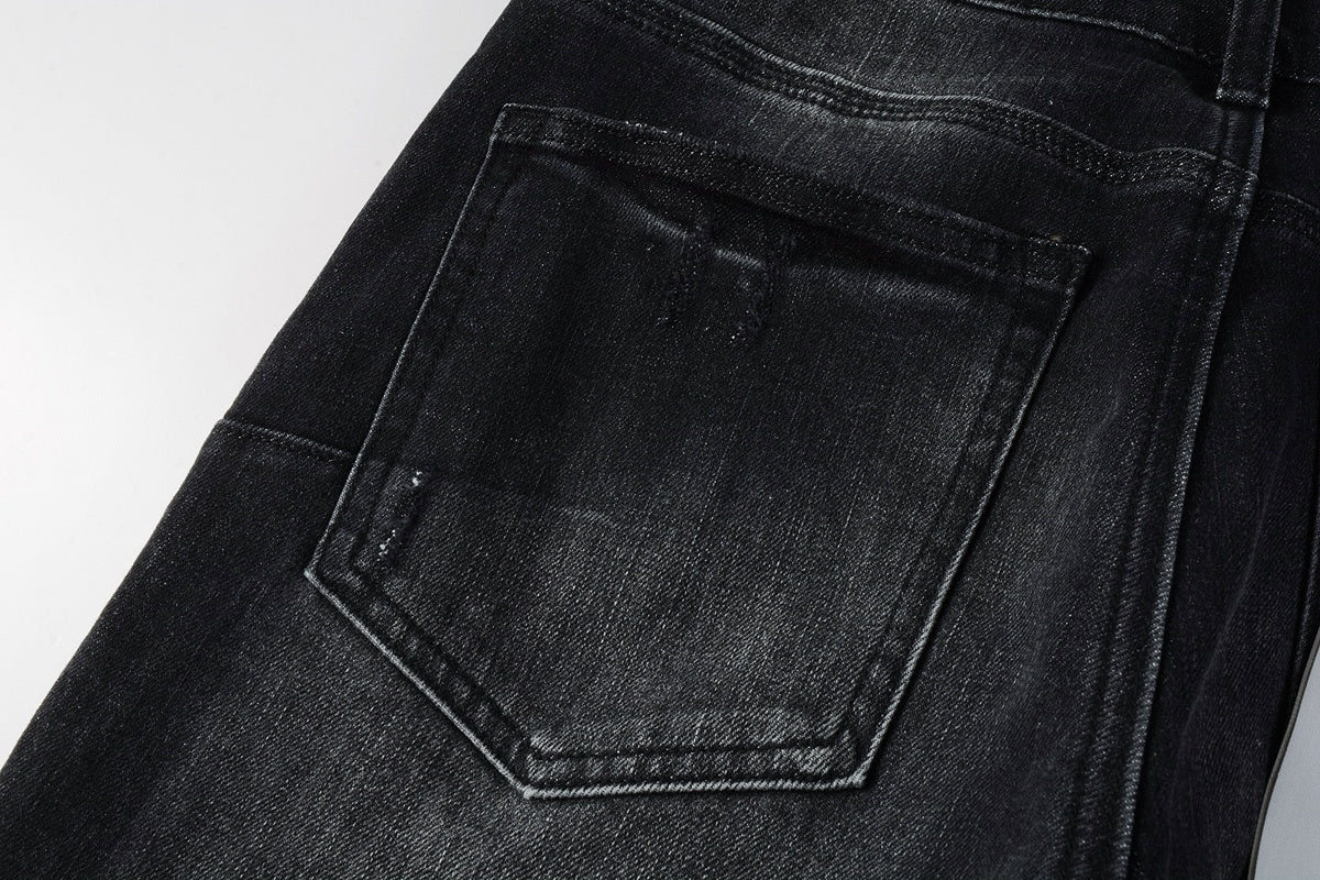 Men's High Street Distressed Black Gray Stretch Slim Fit Ripped Jeans