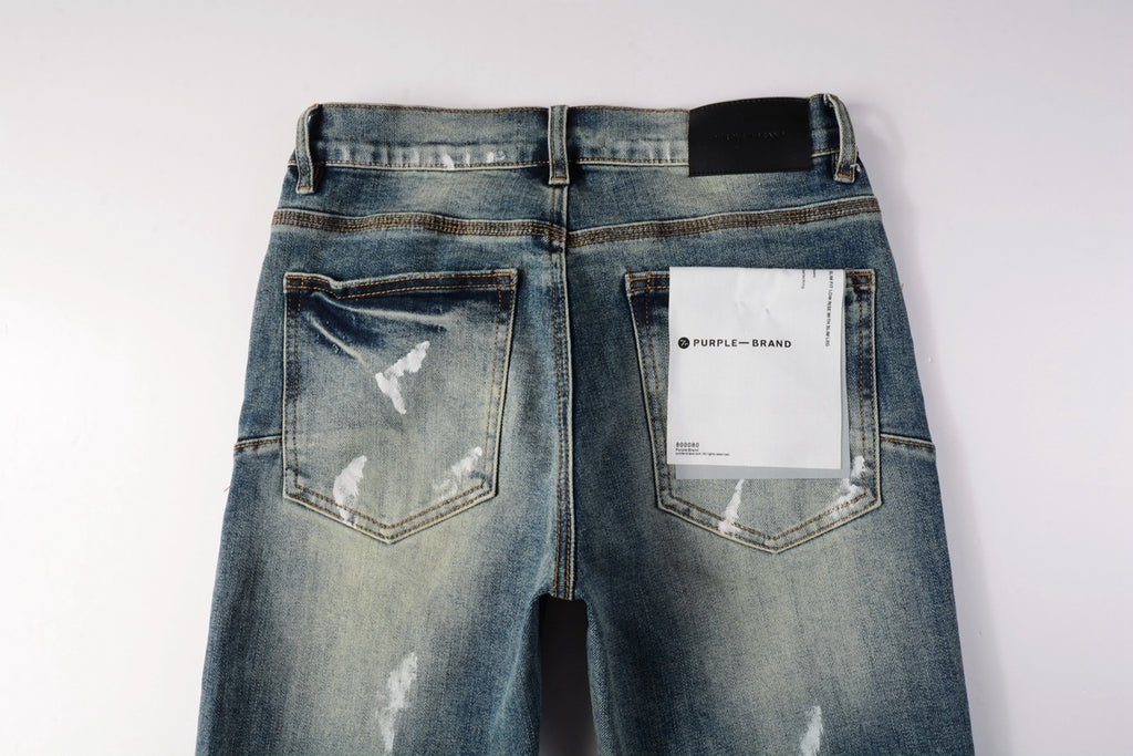 Men's High Street Distressed Blue Graffiti Stretch Skinny Ripped Jeans