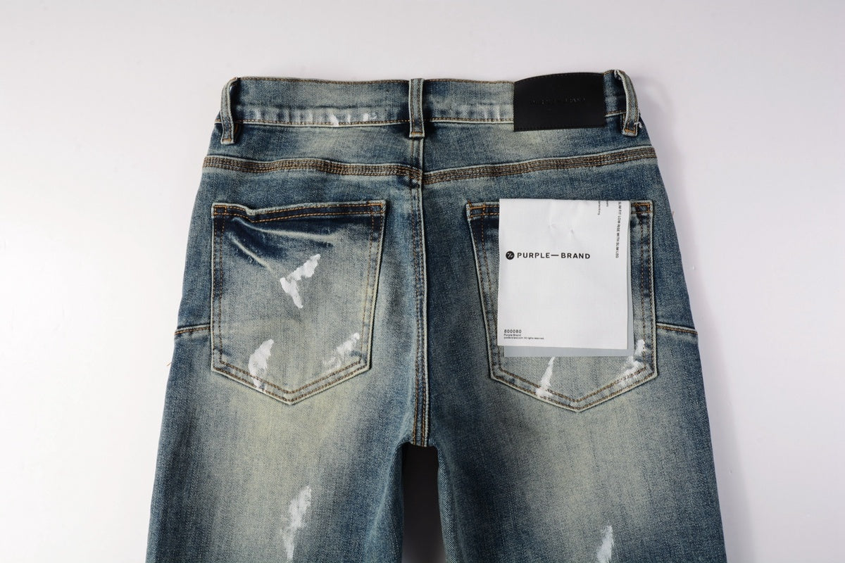 Men's High Street Distressed Blue Graffiti Stretch Skinny Ripped Jeans