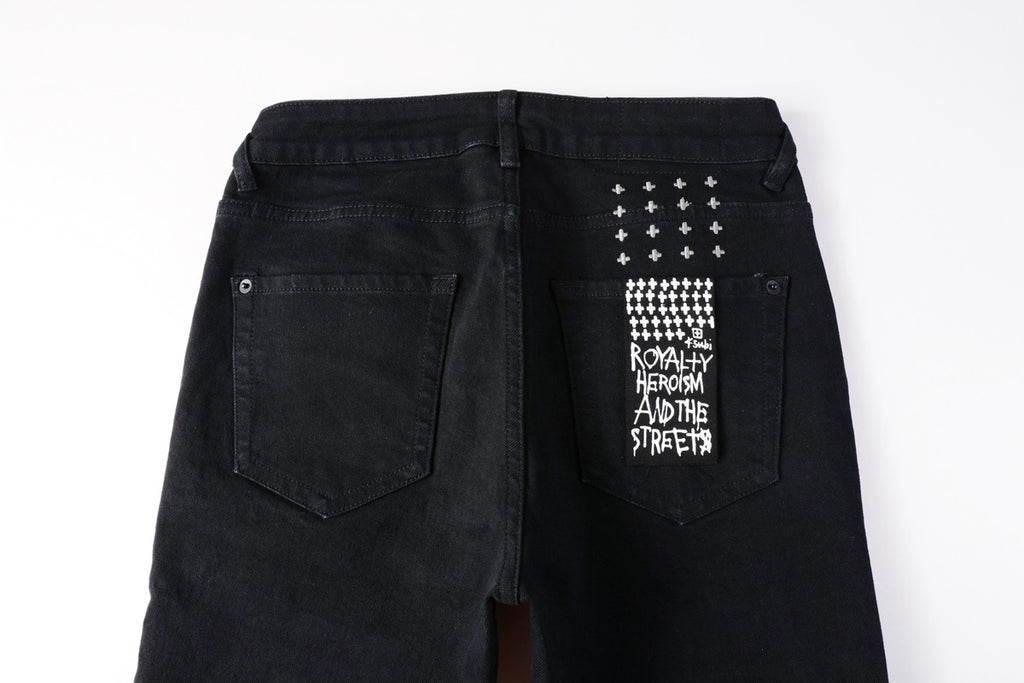 Men's Black Knee Slit Distressed Skinny Jeans - Stretch Denim