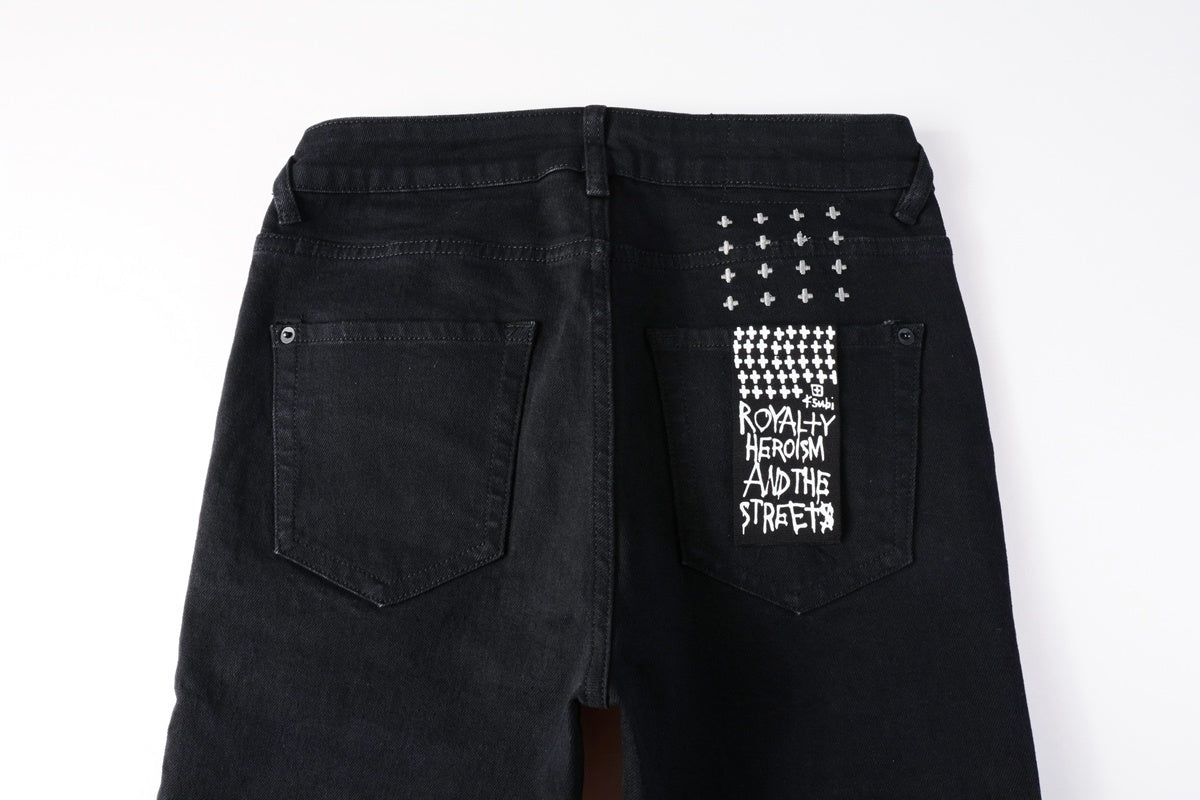 Men's Black Knee Slit Distressed Skinny Jeans - Stretch Denim