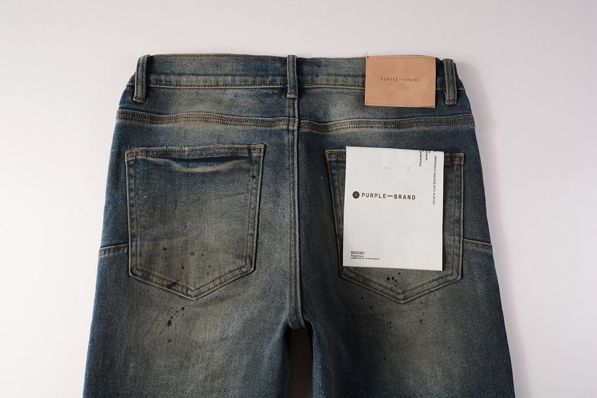 Men's High Street Distressed Blue Painted Dirty Slim Fit Ripped Jeans