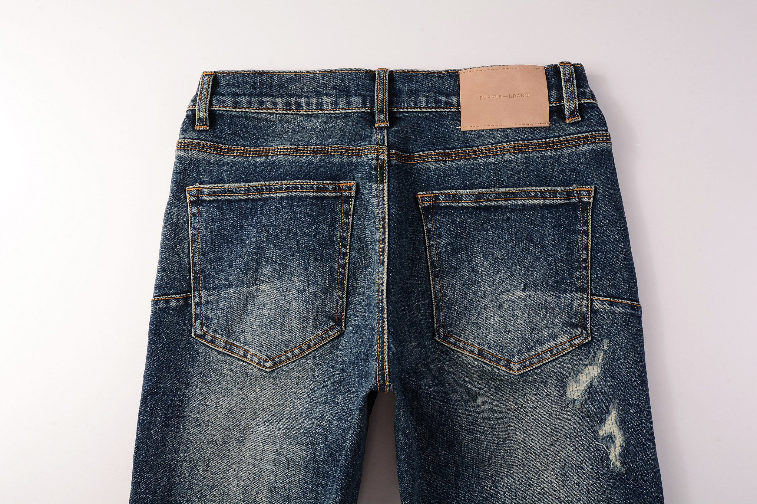Men's Distressed Dark Blue Skinny Jeans with Ripped Holes & Button Fly