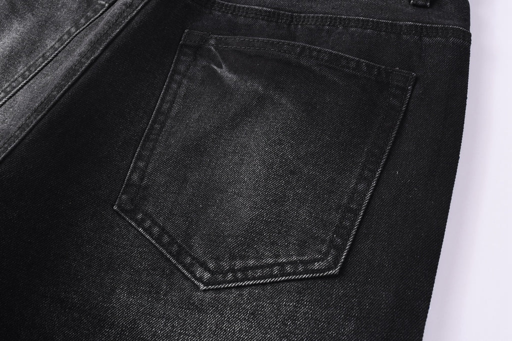 High-Quality Men's Distressed Black Denim Shorts with Rhinestones, Ripped Holes & Loose Fit