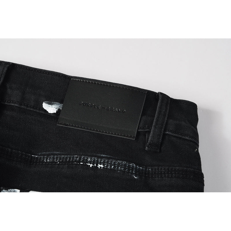 Men's Black Paint Splatter Distressed Skinny Jeans | Streetwear Ripped Slim Fit Denim Pants