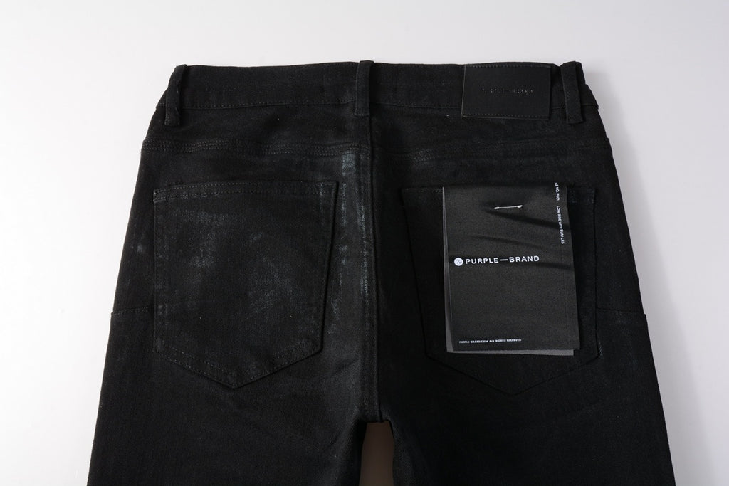 Men's Trendy Black Denim Coated Jeans - Slim Fit Distressed High Street Jeans