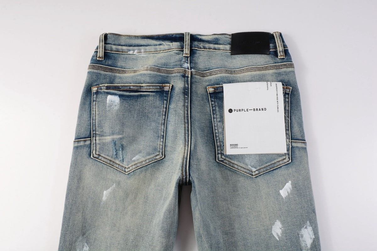 Men's Streetwear Slim Fit Distressed Blue Damaged Holes Graffiti Stretch Ripped Jeans