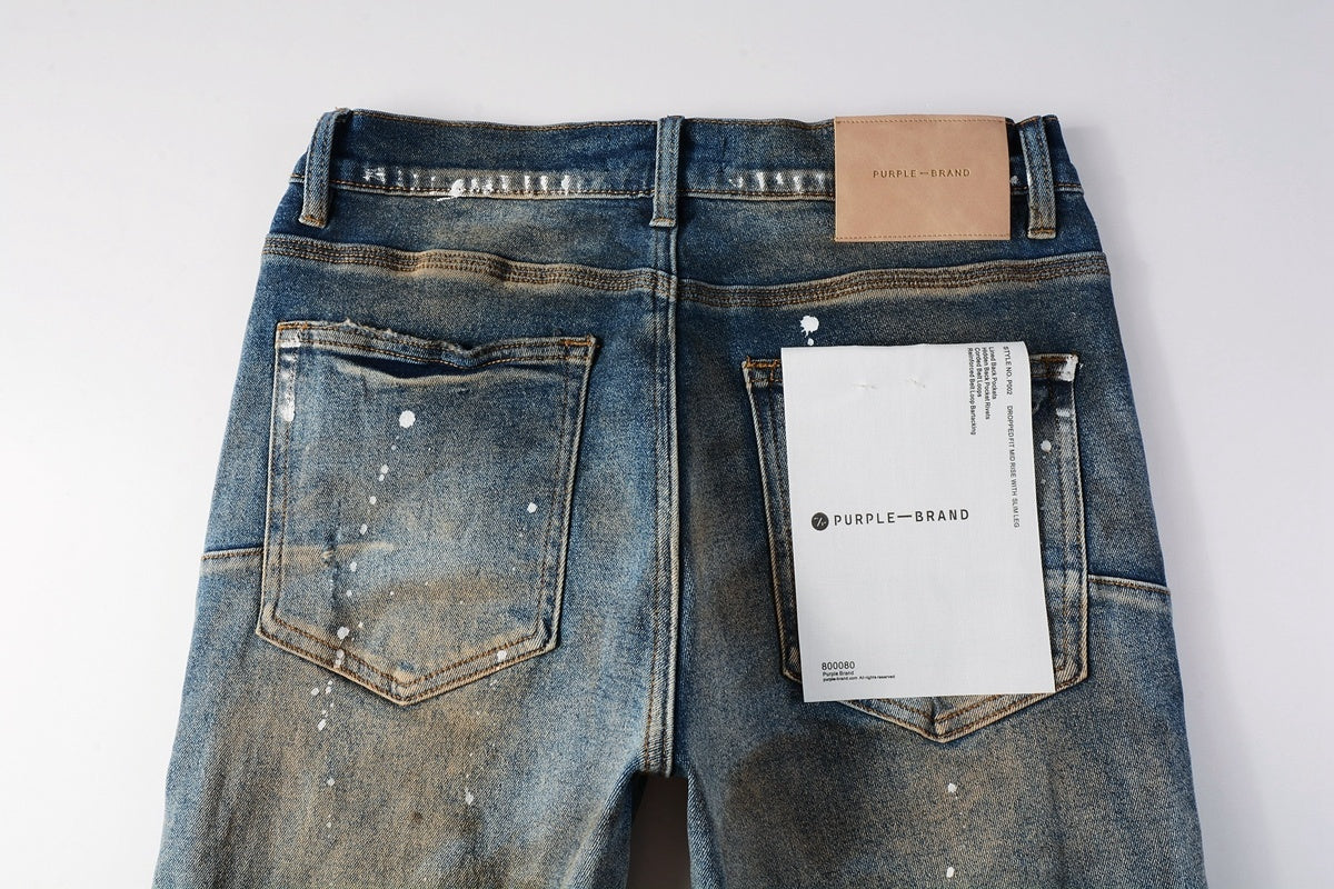 Men's Blue High Street Distressed Dirty Damaged Holes Stretch Slim Fit Ripped Jeans