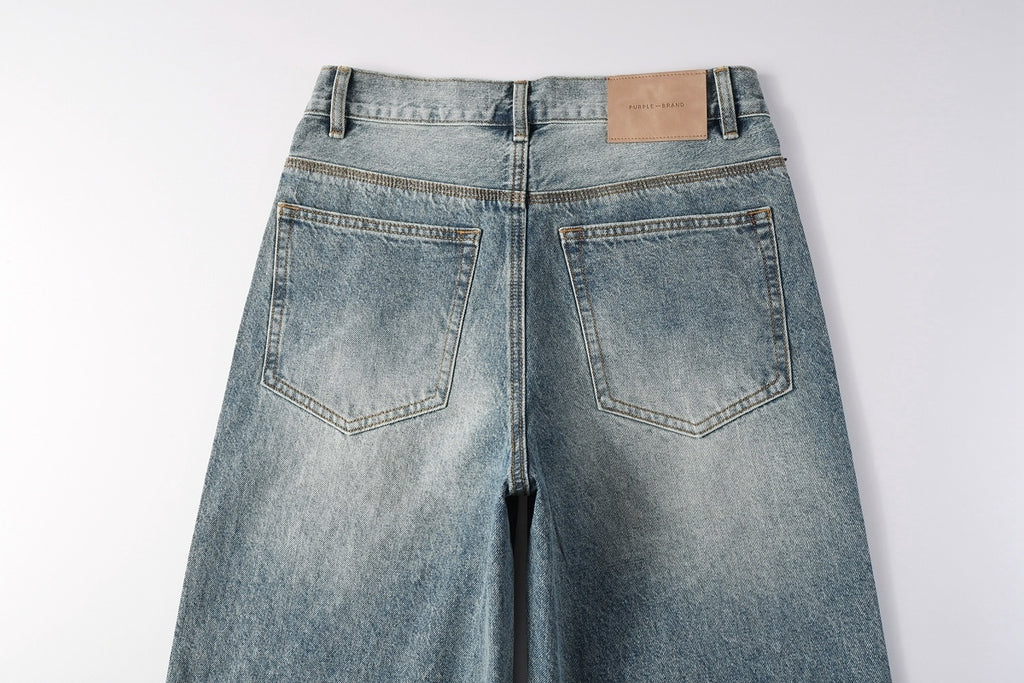 High Street Baggy Jeans - Distressed Blue Rhinestones Pattern | Loose Ripped Jeans