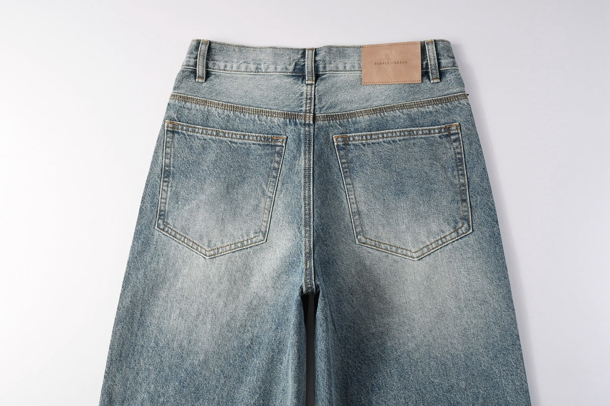 High Street Baggy Jeans - Distressed Blue Rhinestones Pattern | Loose Ripped Jeans