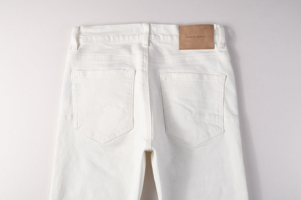 Men's Distressed White Beige Skinny Jeans with Ripped Holes & Button Fly