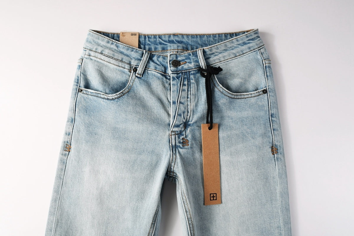 Men's Light Wash Distressed Skinny Jeans - Slim Streetwear Denim