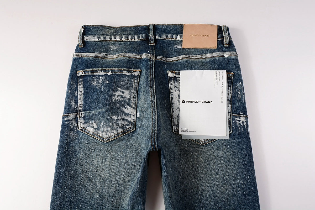 Men's Streetwear Slim Fit Distressed Classical Blue Graffiti Stretch Jeans