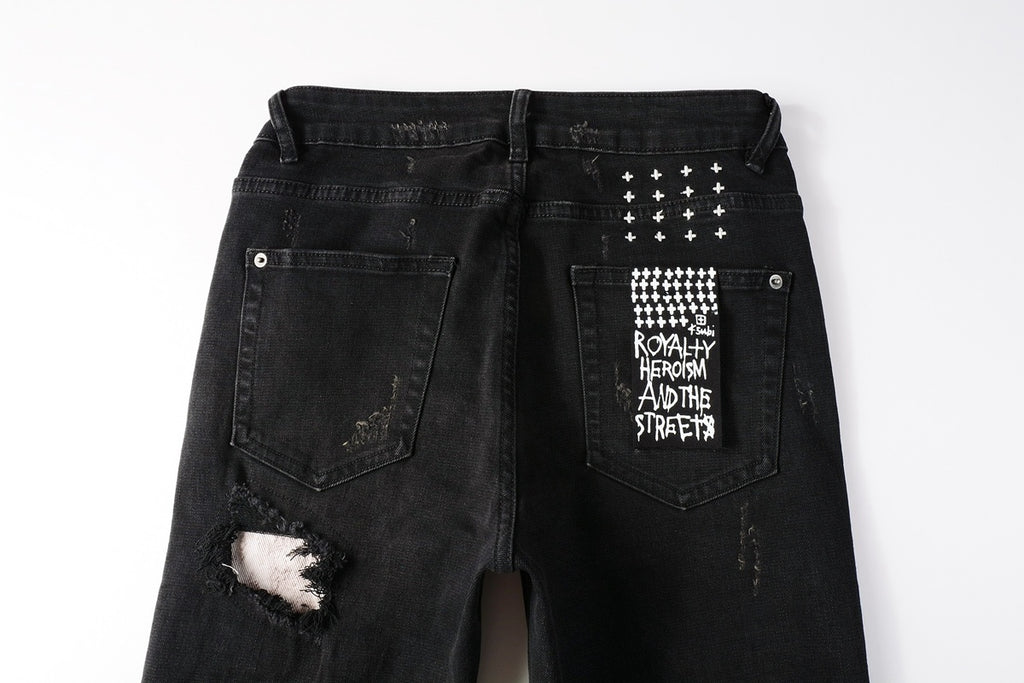 Men's Black Distressed Skinny Jeans - Ripped Stretch Denim Pants