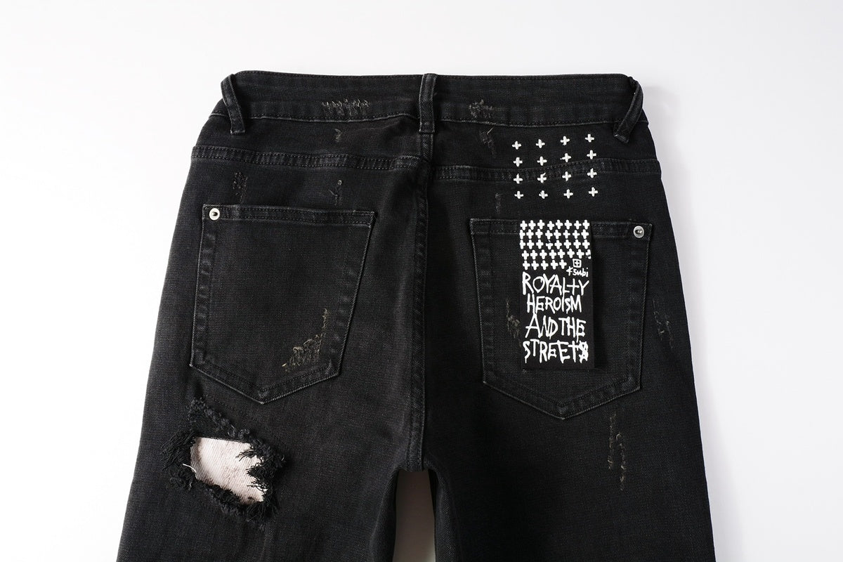 Men's Black Distressed Skinny Jeans - Ripped Stretch Denim Pants