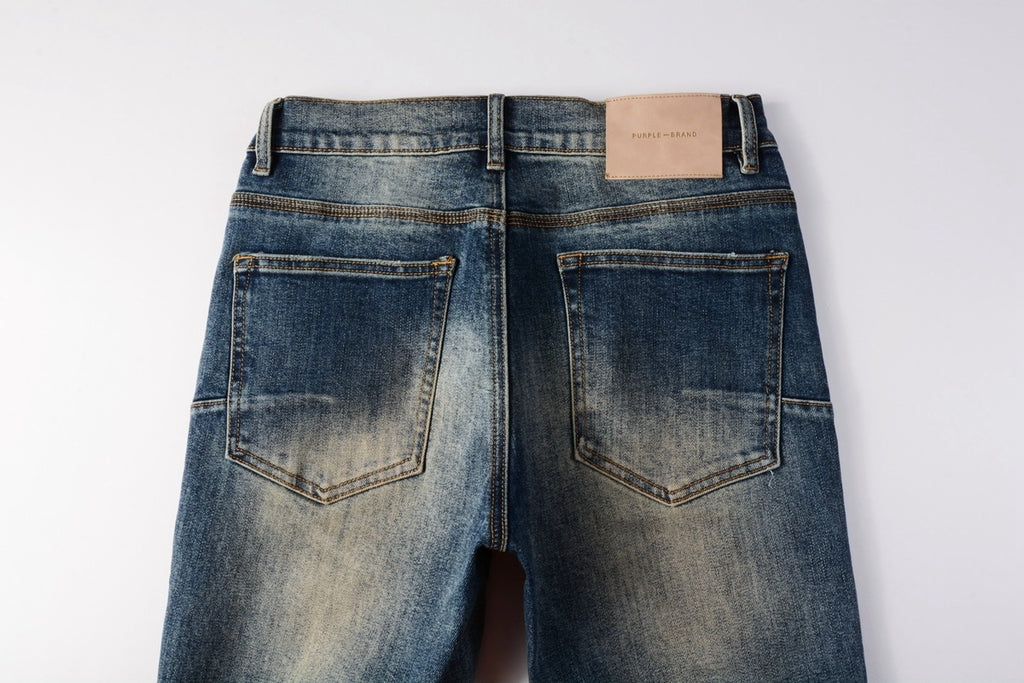 Men's Distressed Dark Blue Skinny Jeans with Button Fly & Ripped Detailing