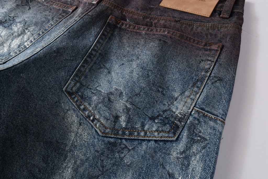 Men's Distressed Blue Coated Baggy Jeans with Graffiti Design & Stretch Fit