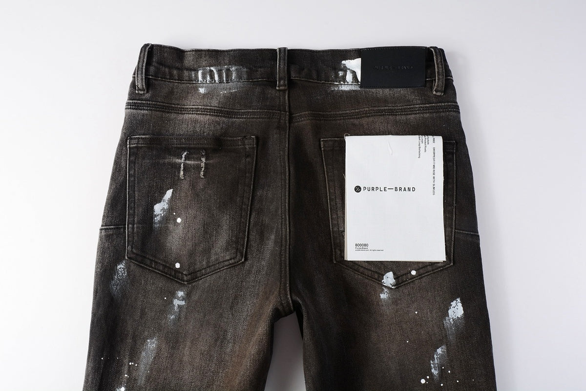 Men's High Street Distressed Damaged Holes Stretch Slim Fit Spray Painted Ripped Jeans