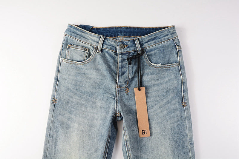 Men's Light Wash Ksubi-Inspired Graffiti Skinny Jeans - Slim Denim Pants