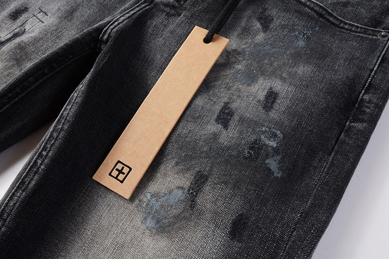 Men's Black Gray Washed Distressed Skinny Jeans - Streetwear Ripped Denim Pants