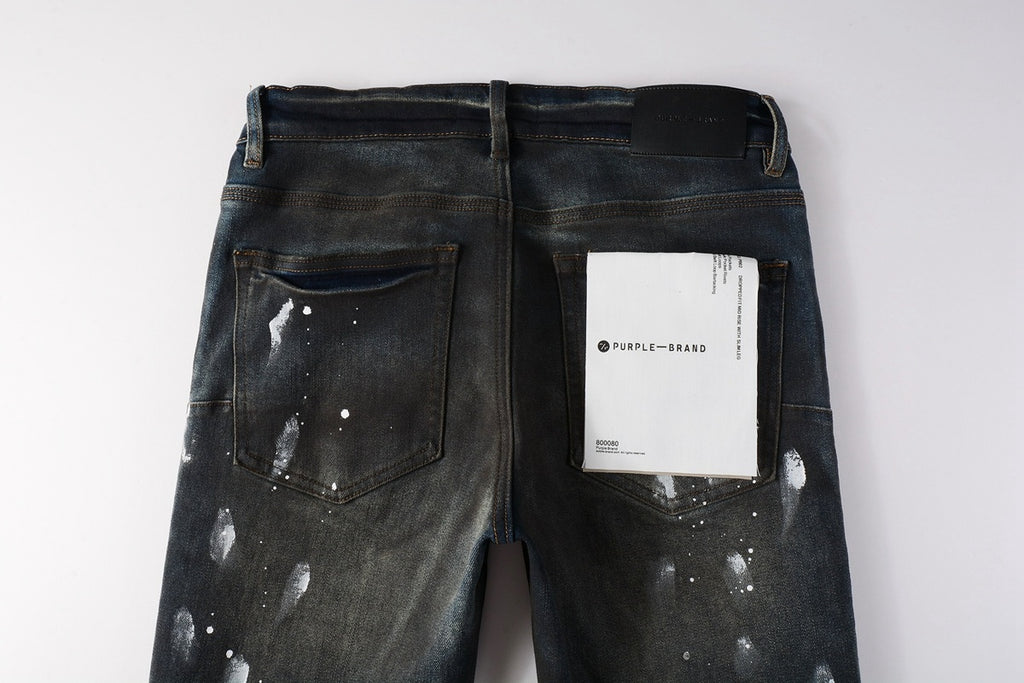 Men's High Street Distressed Black Spray Painted Stretch Slim Fit Ripped Jeans