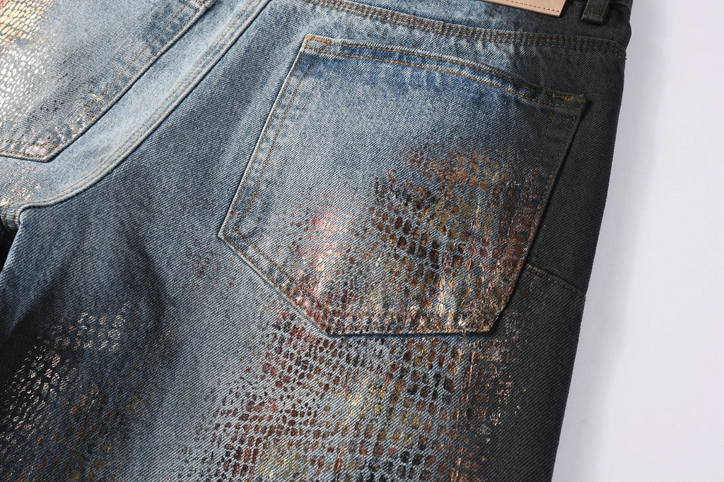 Men's Blue Coated Baggy Jeans with Wide Leg, Loose Fit & Stretch Denim